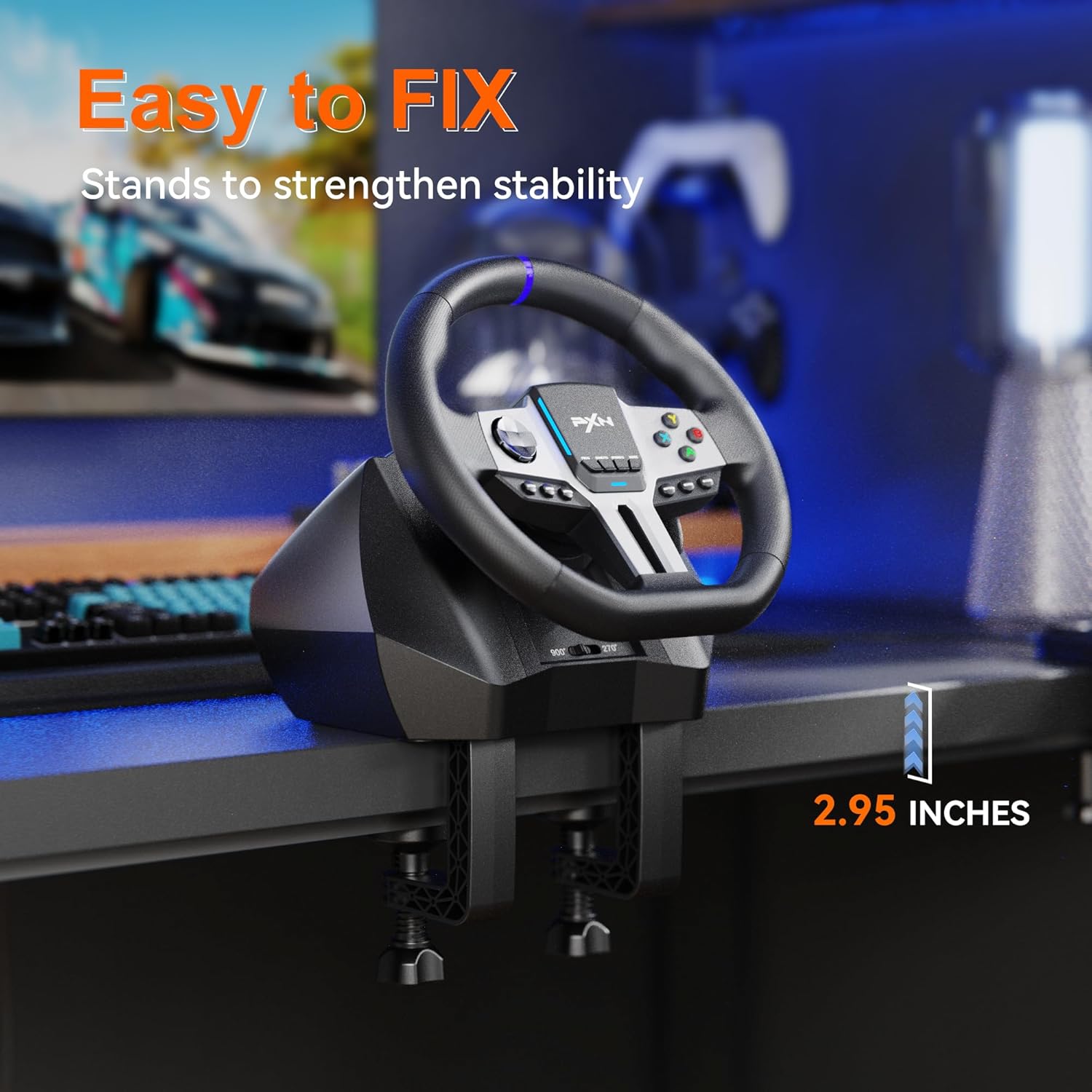 PXN V9 Gen 2 Racing Wheel with Hall Effect Pedals and Shifter, Gaming Steering Wheel for PC, Xbox Series X|S, Xbox One, PS4, Magnetic Sensor, 270°/900° Quick Switch, App Tuning