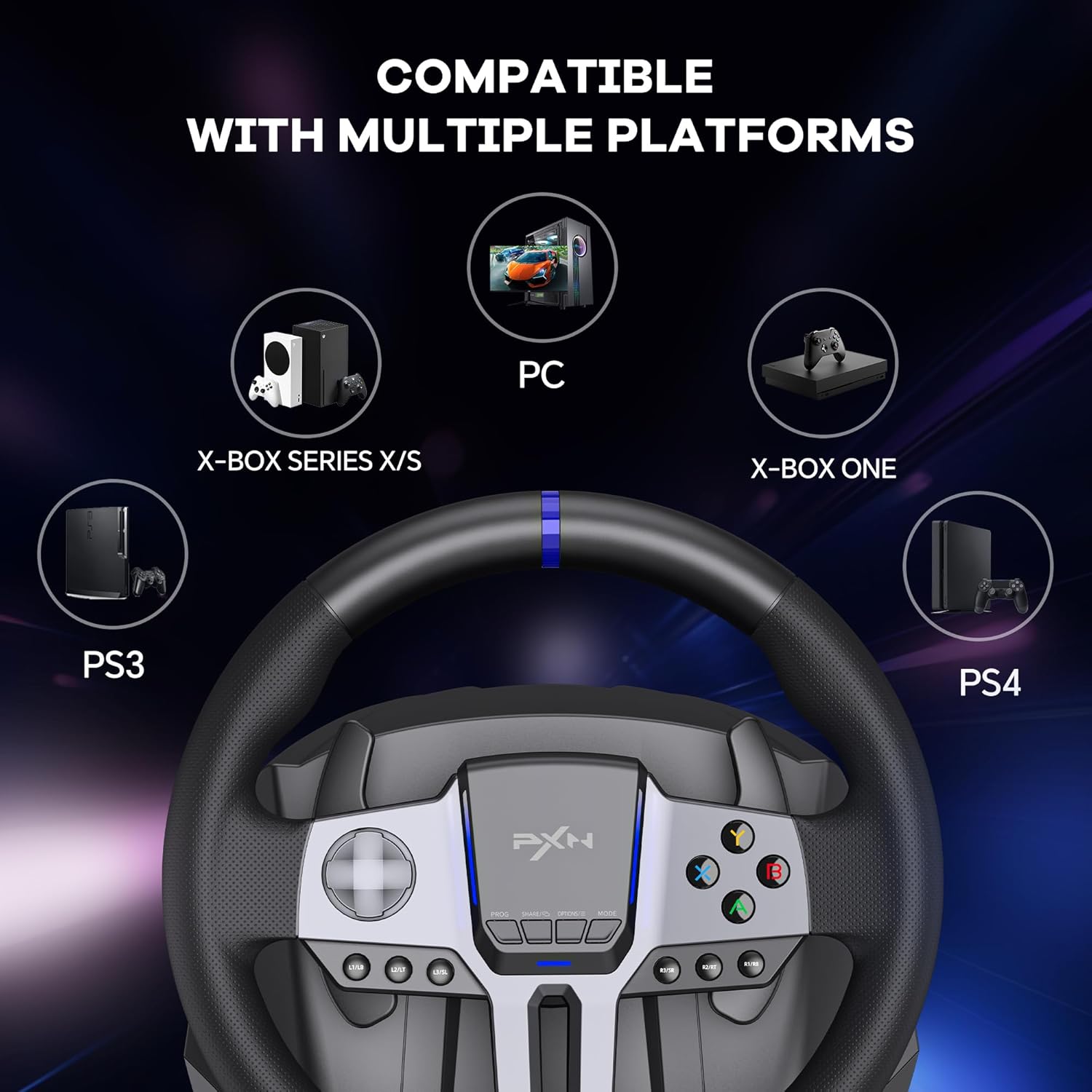 PXN V9 Gen 2 Racing Wheel with Hall Effect Pedals and Shifter, Gaming Steering Wheel for PC, Xbox Series X|S, Xbox One, PS4, Magnetic Sensor, 270°/900° Quick Switch, App Tuning