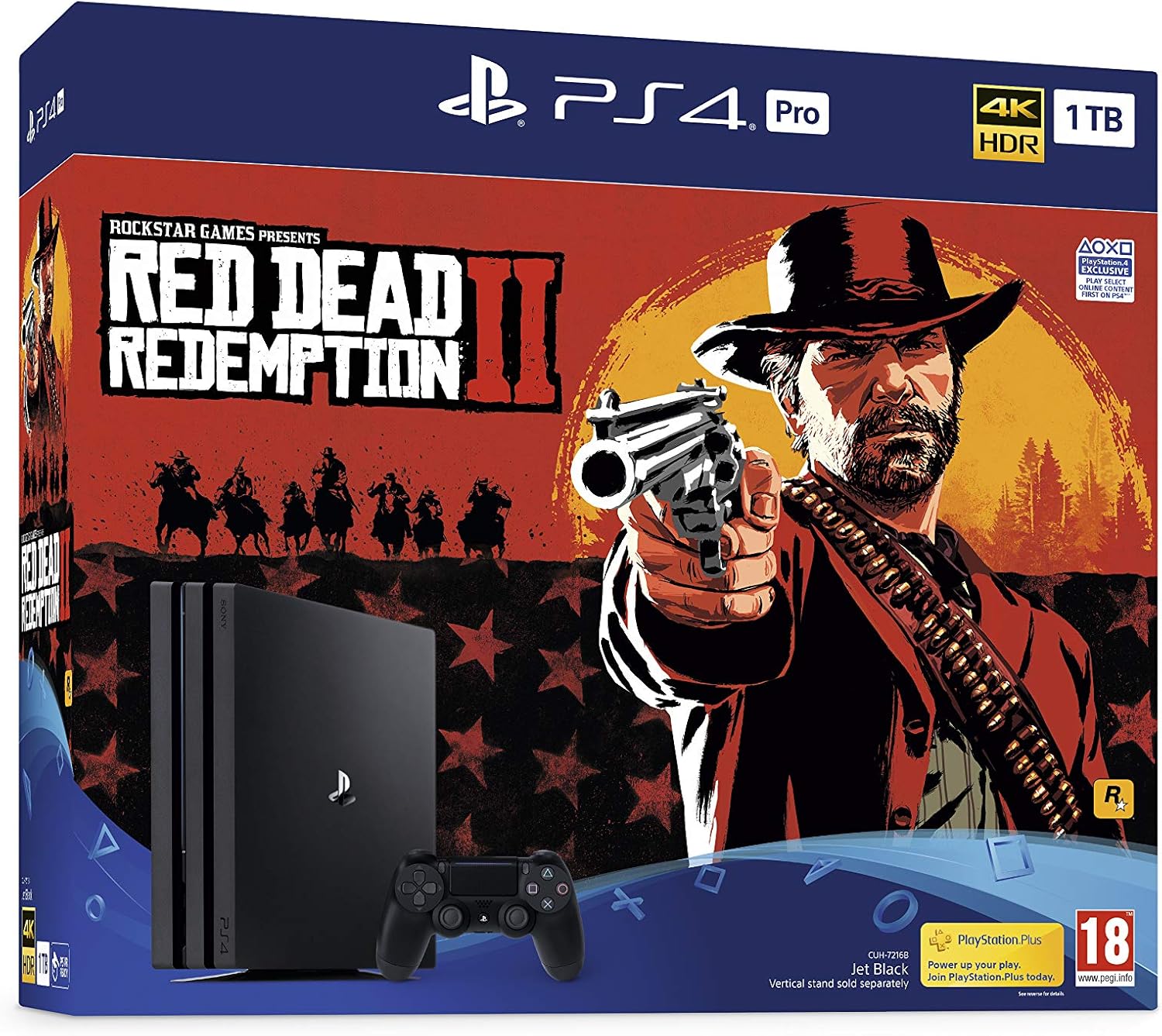 Sony PlayStation®4 Pro 1TB Console Bundle Red Dead Redemption 2 Jet Black HDR Technology
