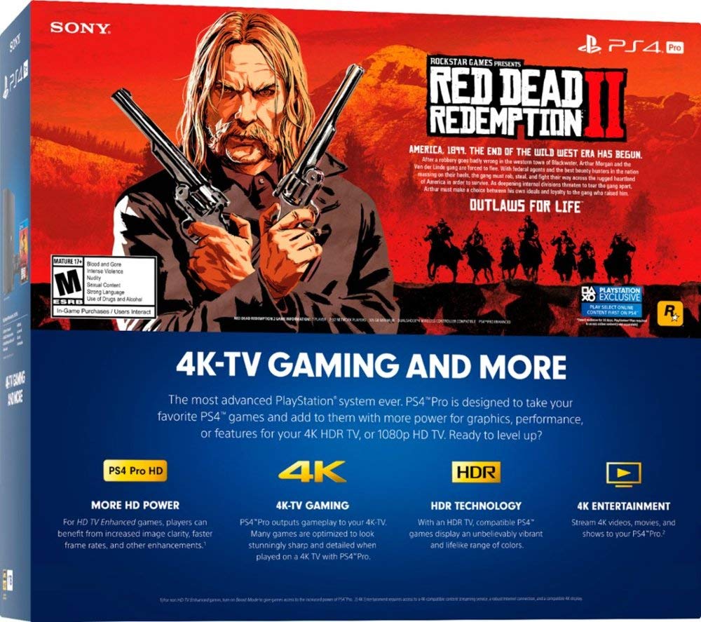 Sony PlayStation®4 Pro 1TB Console Bundle Red Dead Redemption 2 Jet Black HDR Technology