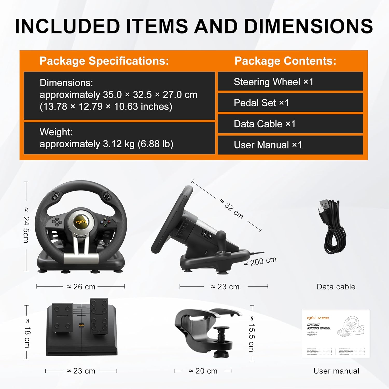 PXN V3 Pro Gaming Steering Wheel with Pedals Black