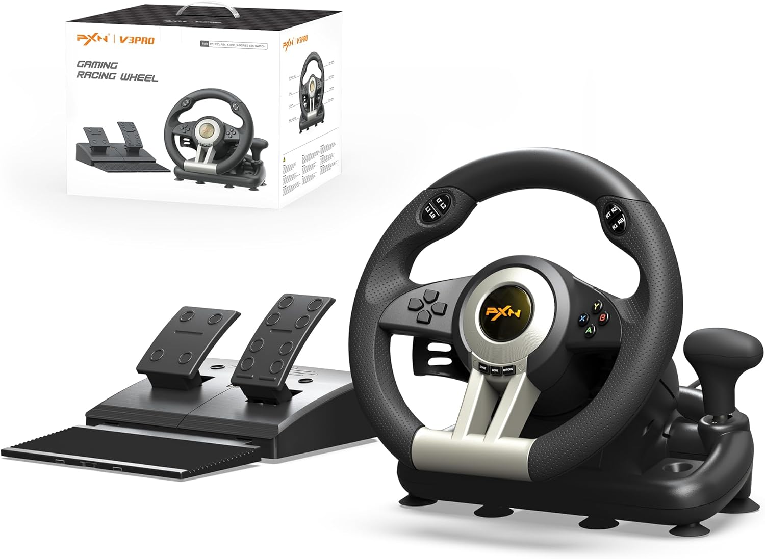 PXN V3 Pro Gaming Steering Wheel with Pedals Black