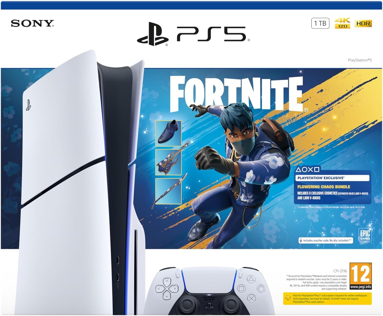 Sony PlayStation®5 Console (1TB) Fortnite® Flowering Chaos Bundle (Fattal Warranty)