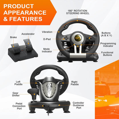 PXN V3 Pro Gaming Steering Wheel with Pedals Black