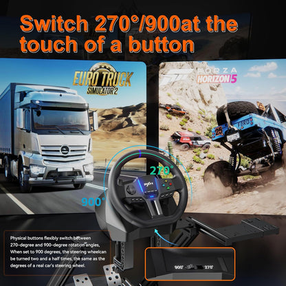 PXN V9 Gen 2 Racing Wheel with Hall Effect Pedals and Shifter, Gaming Steering Wheel for PC, Xbox Series X|S, Xbox One, PS4, Magnetic Sensor, 270°/900° Quick Switch, App Tuning
